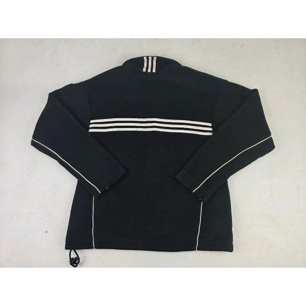 Vintage Y2K Adidas Soccer Fleece Jacket Black Striped Full Zip Track Mens Size S